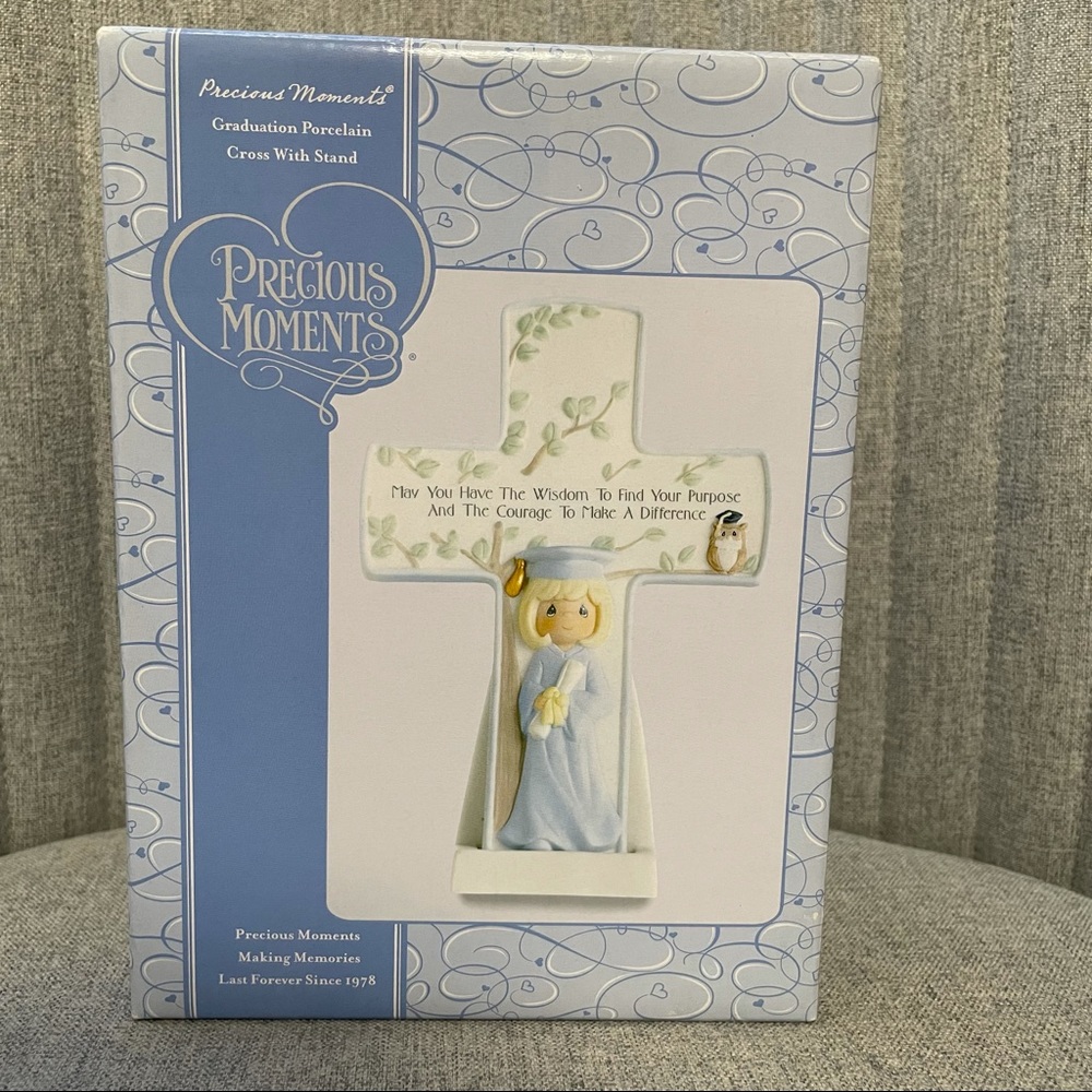 NIB Precious Moments Graduation Porcelain Cross with Stand